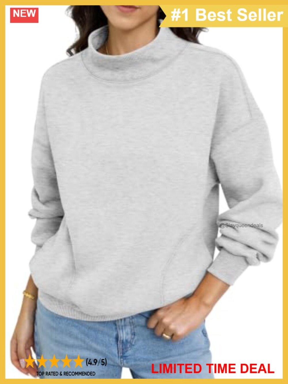 Fleece Mock Neck Sweatshirt Pullover with Pockets